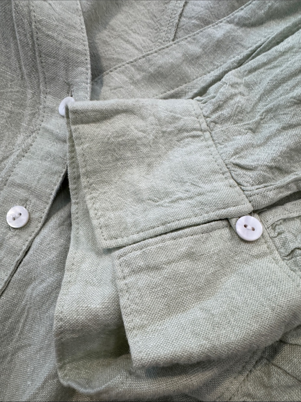 Madewell Pastel Green Peter Pan Collar Linen Blend Button-Down Top - Picture 4 of 6